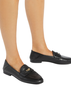 Dune London Greek Leather Coin Penny Trim Crush Back Loafers, Black - view 2, Black