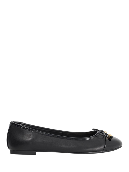 Dune London Hallo Wide Fit Leather Charm Detail Ballerina Pumps, Black