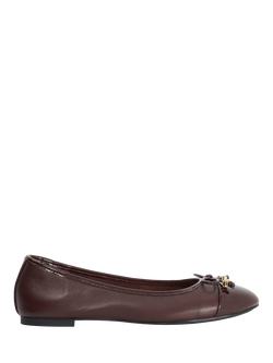 Dune London Hallo Wide Fit Leather Charm Detail Ballerina Pumps, Burgundy