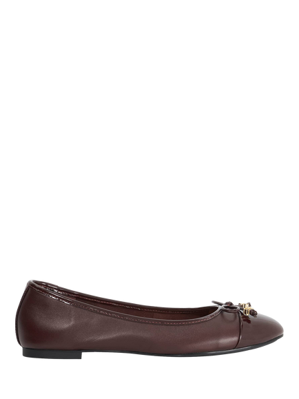 Dune London Hallo Wide Fit Leather Charm Detail Ballerina Pumps, Burgundy