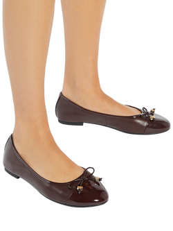 Dune London Hallo Wide Fit Leather Charm Detail Ballerina Pumps - view 2, Burgundy