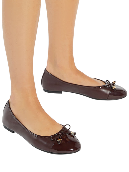 Dune London Hallo Wide Fit Leather Charm Detail Ballerina Pumps - view 2, Burgundy