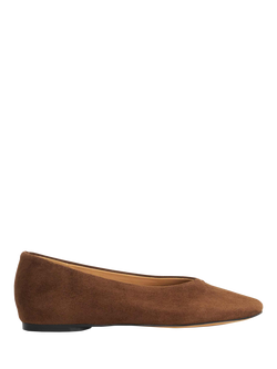 Dune London High Cut Suede Round Toe Ballerina Pumps, Brown, Brown