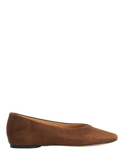 Dune London High Cut Suede Round Toe Ballerina Pumps, Brown, Brown