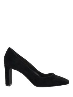 Dune London Arriving Wide Fit Suede High Block Heel Court Shoes, Black