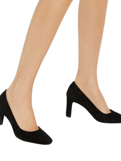 Dune London Arriving Wide Fit Suede High Block Heel Court Shoes - view 2, Black