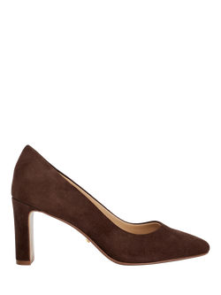 Dune London Arriving Wide Fit Suede High Block Heel Court Shoes, Brown