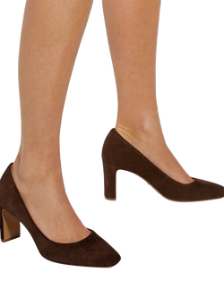 Dune London Arriving Wide Fit Suede High Block Heel Court Shoes - view 2, Brown
