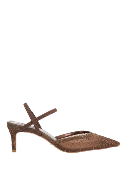 Dune London Charismatic Wide Fit Crystal Embellished Mesh Pointed Heeled Courts, Brown, Brown