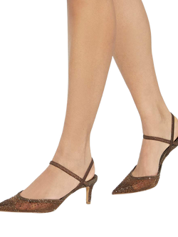 Dune London Charismatic Wide Fit Crystal Embellished Mesh Pointed Heeled Courts, Brown - view 2, Brown