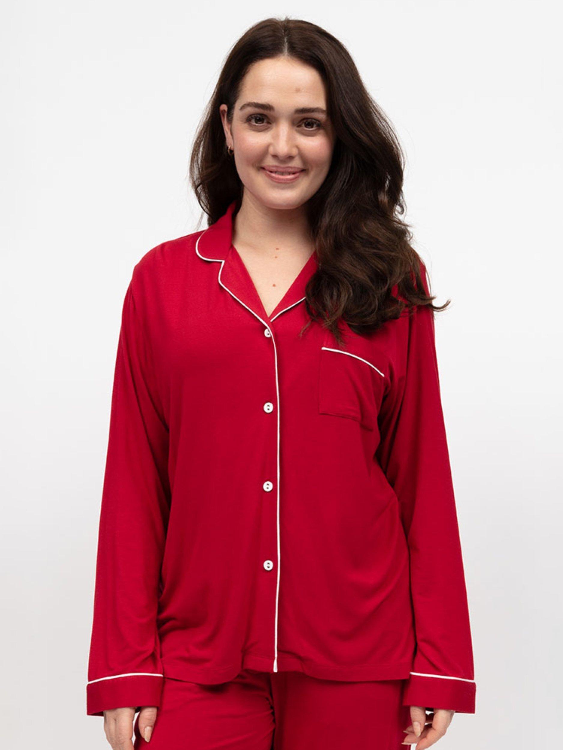 Product image 1 of 4, which shows Cyberjammies Contrast Trim Pyjama Top, Red, 6