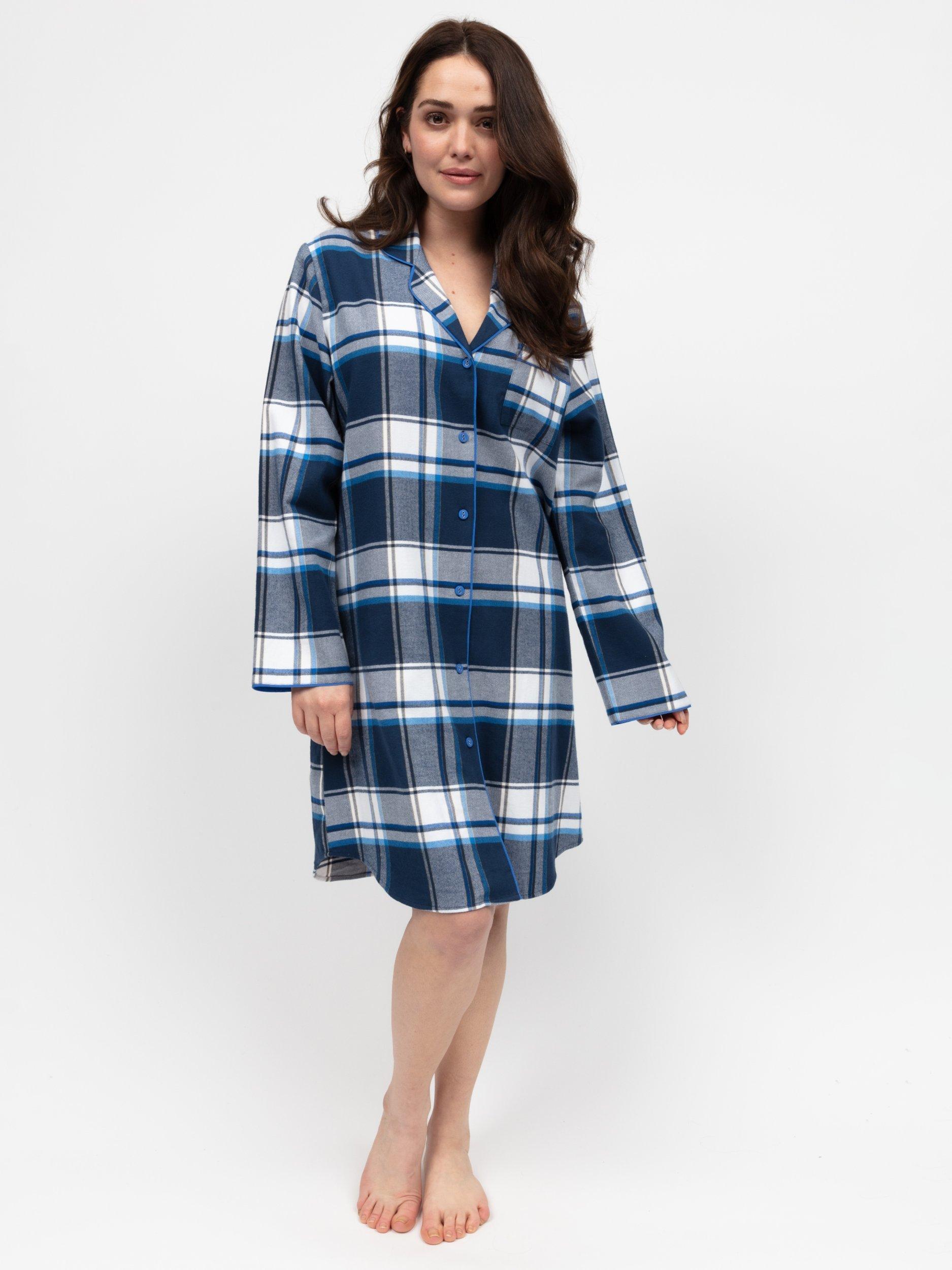 Product image 1 of 4, which shows Cyberjammies Brushed Check Nightshirt, Navy, 6