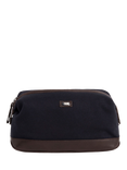 Hackett London Cotton & Leather Washbag, Navy/Brown