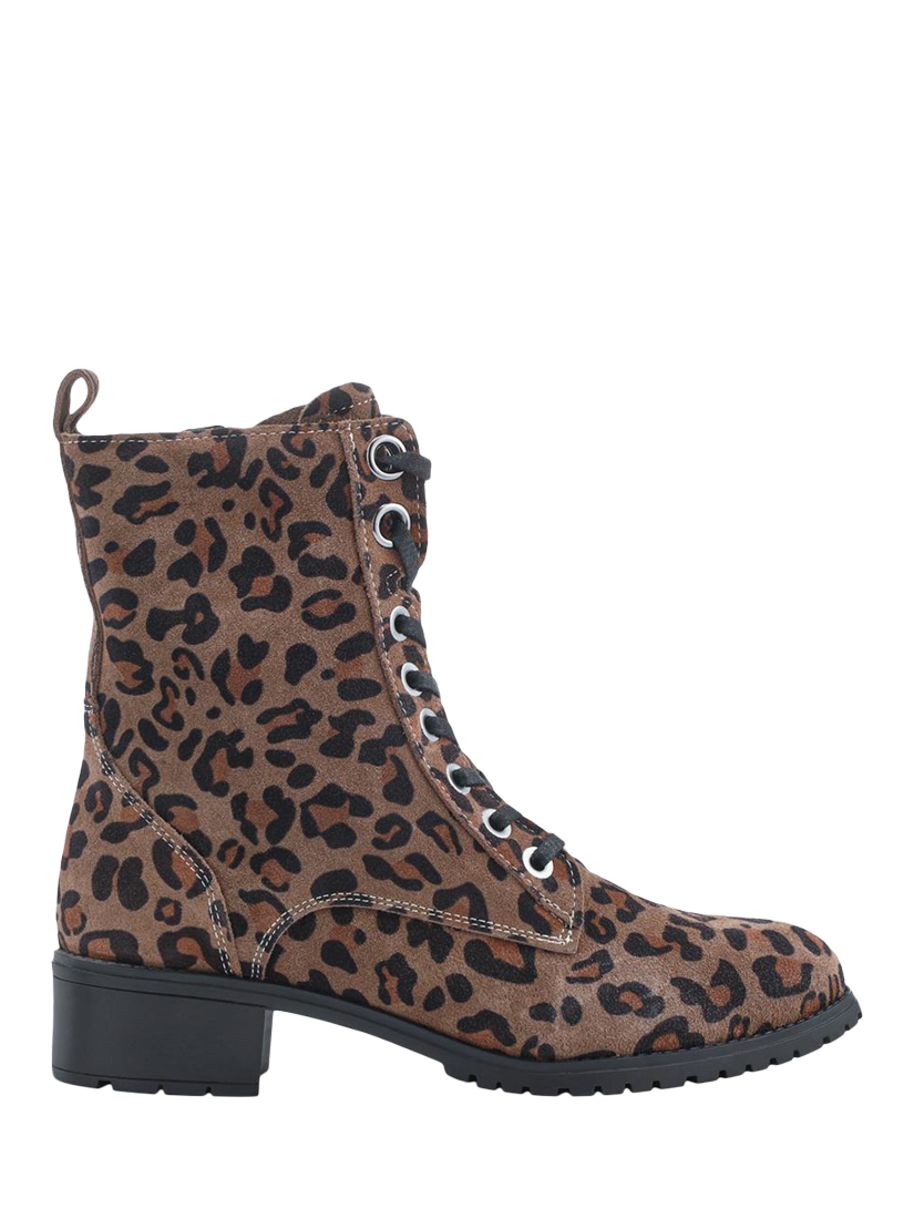 Product image 1 of 5, which shows Jones Bootmaker Maura Leather Leopard Print Lace Up Ankle Boots, Leopard, 6