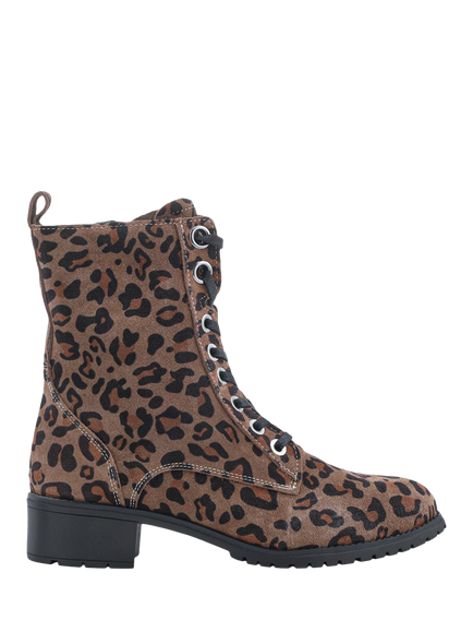 Jones Bootmaker Maura Leather Leopard Print Lace Up Ankle Boots, Leopard, Leopard