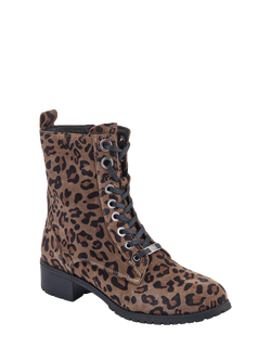 Jones Bootmaker Maura Leather Leopard Print Lace Up Ankle Boots, Leopard - view 2, Leopard