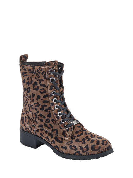 Jones Bootmaker Maura Leather Leopard Print Lace Up Ankle Boots, Leopard - view 2, Leopard