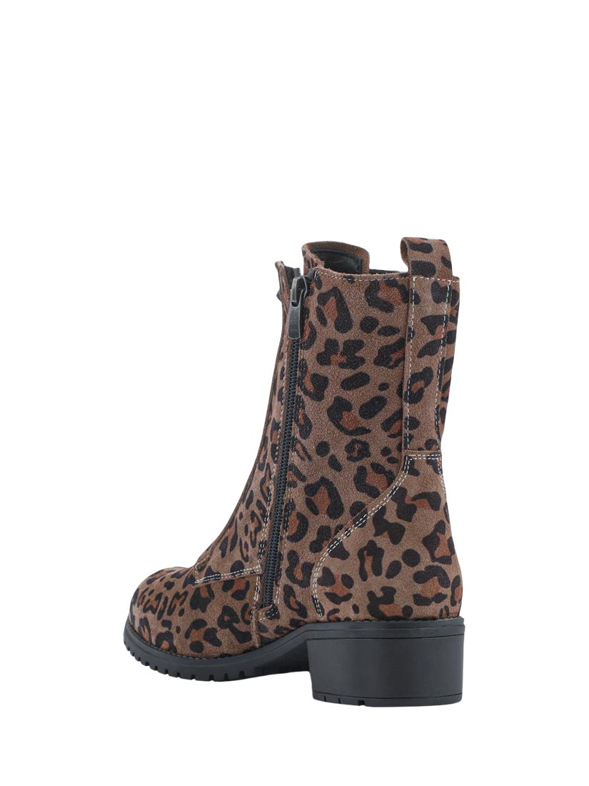 Product image 3 of 5, which shows Jones Bootmaker Maura Leather Leopard Print Lace Up Ankle Boots, Leopard, 6