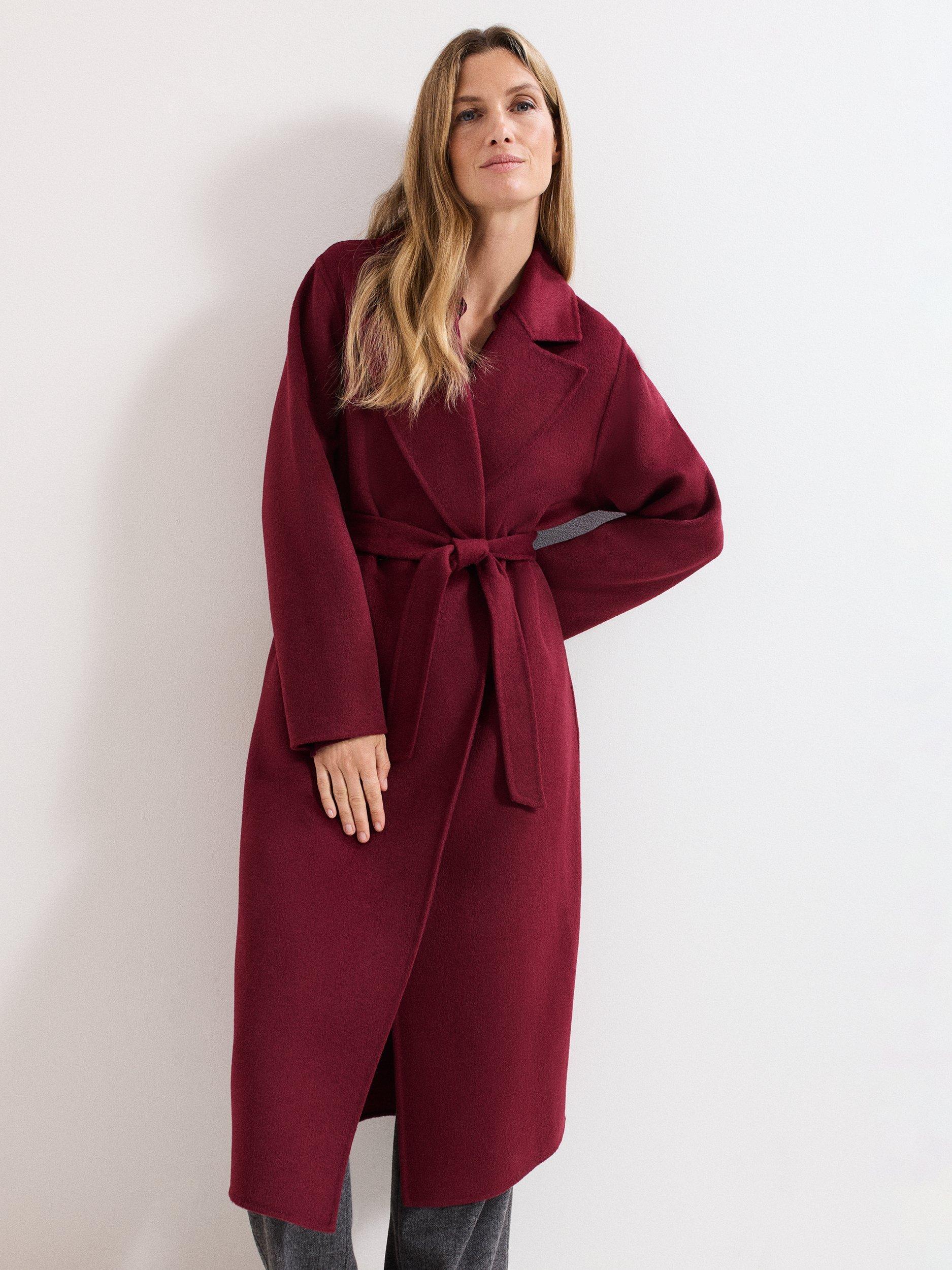 Product image 1 of 10, which shows Phase Eight Darcy Wrap Long Coat, Dark Red, L