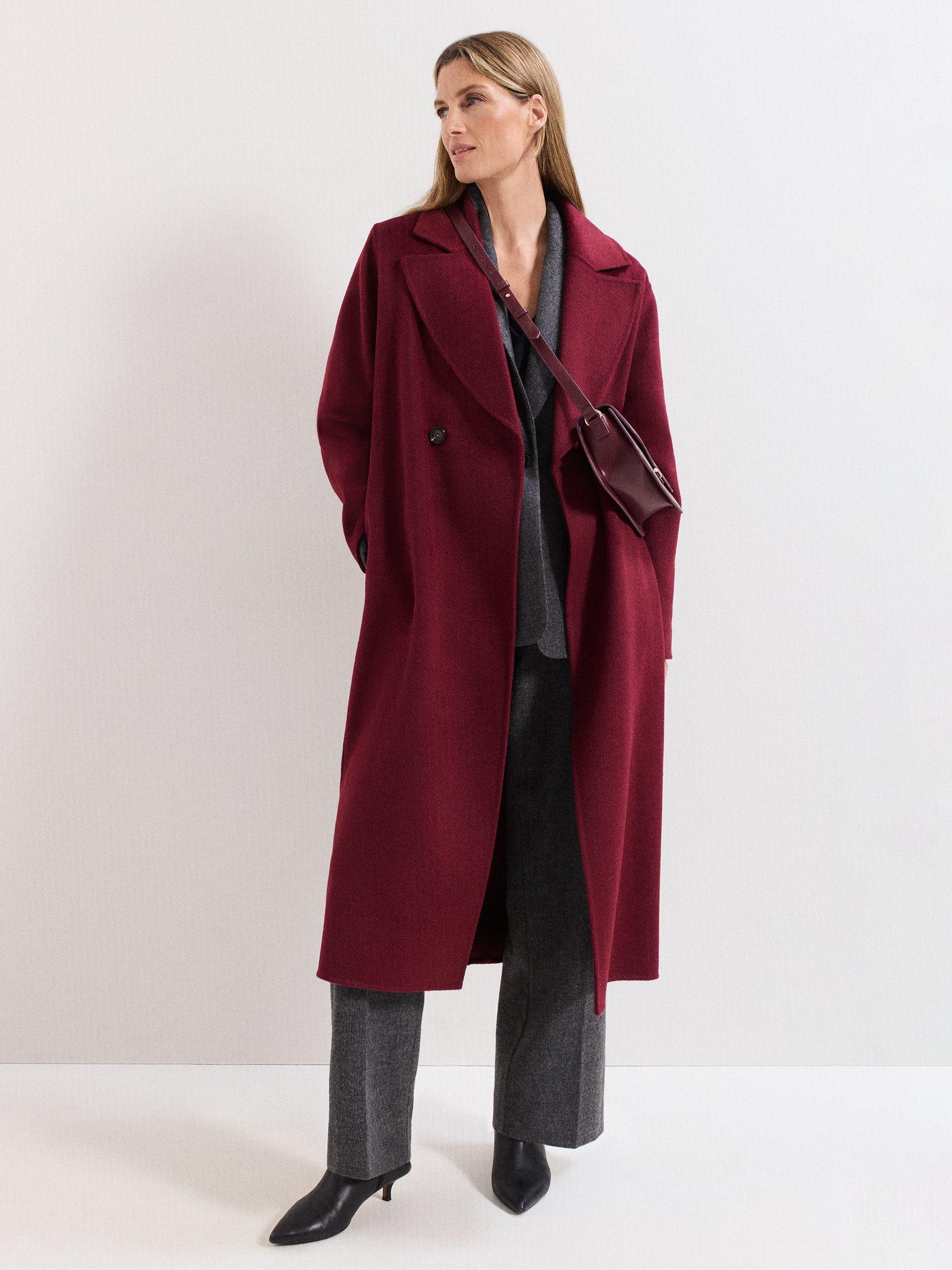 Product image 3 of 10, which shows Phase Eight Darcy Wrap Long Coat, Dark Red, L