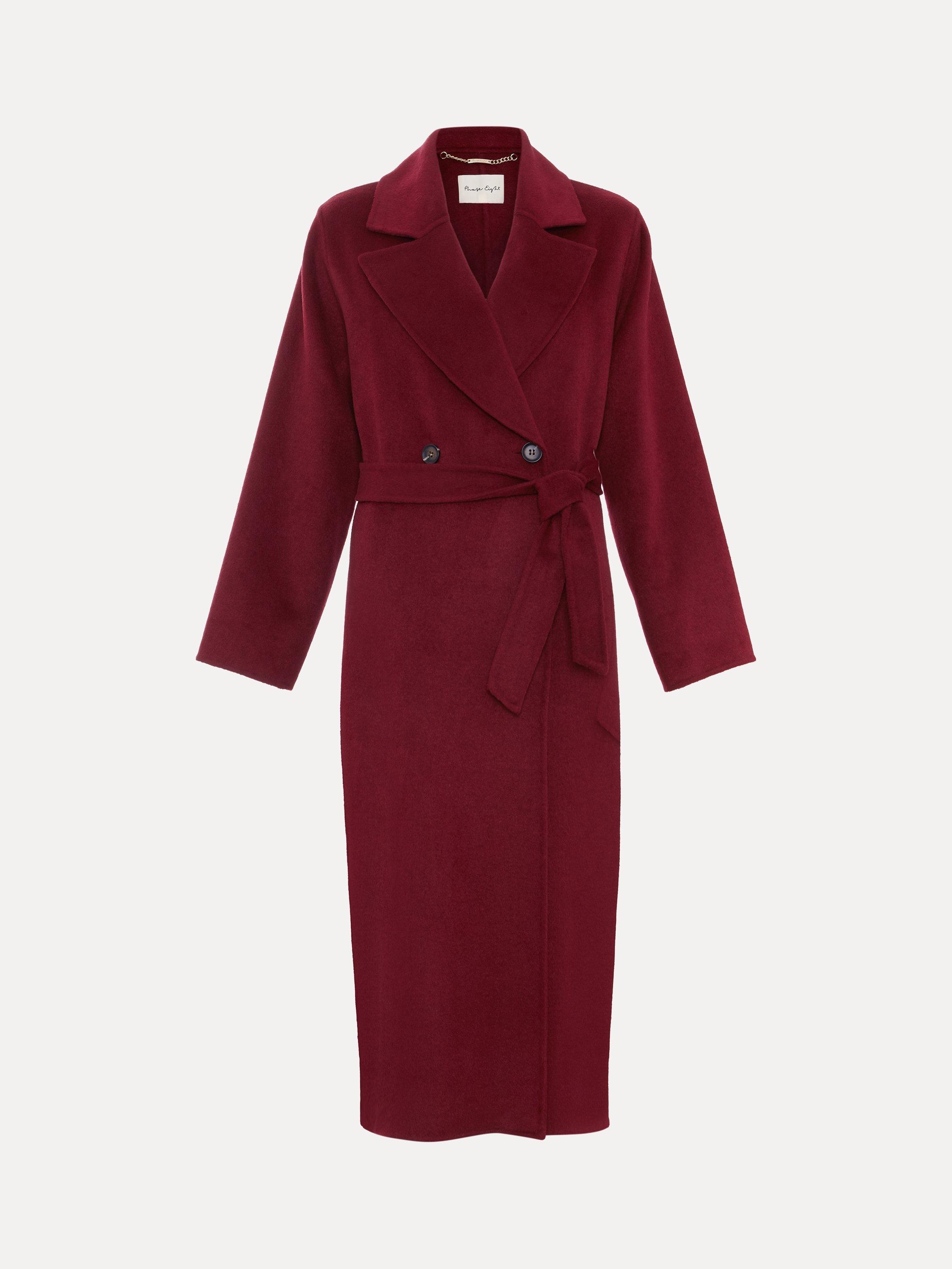 Product image 5 of 10, which shows Phase Eight Darcy Wrap Long Coat, Dark Red, L