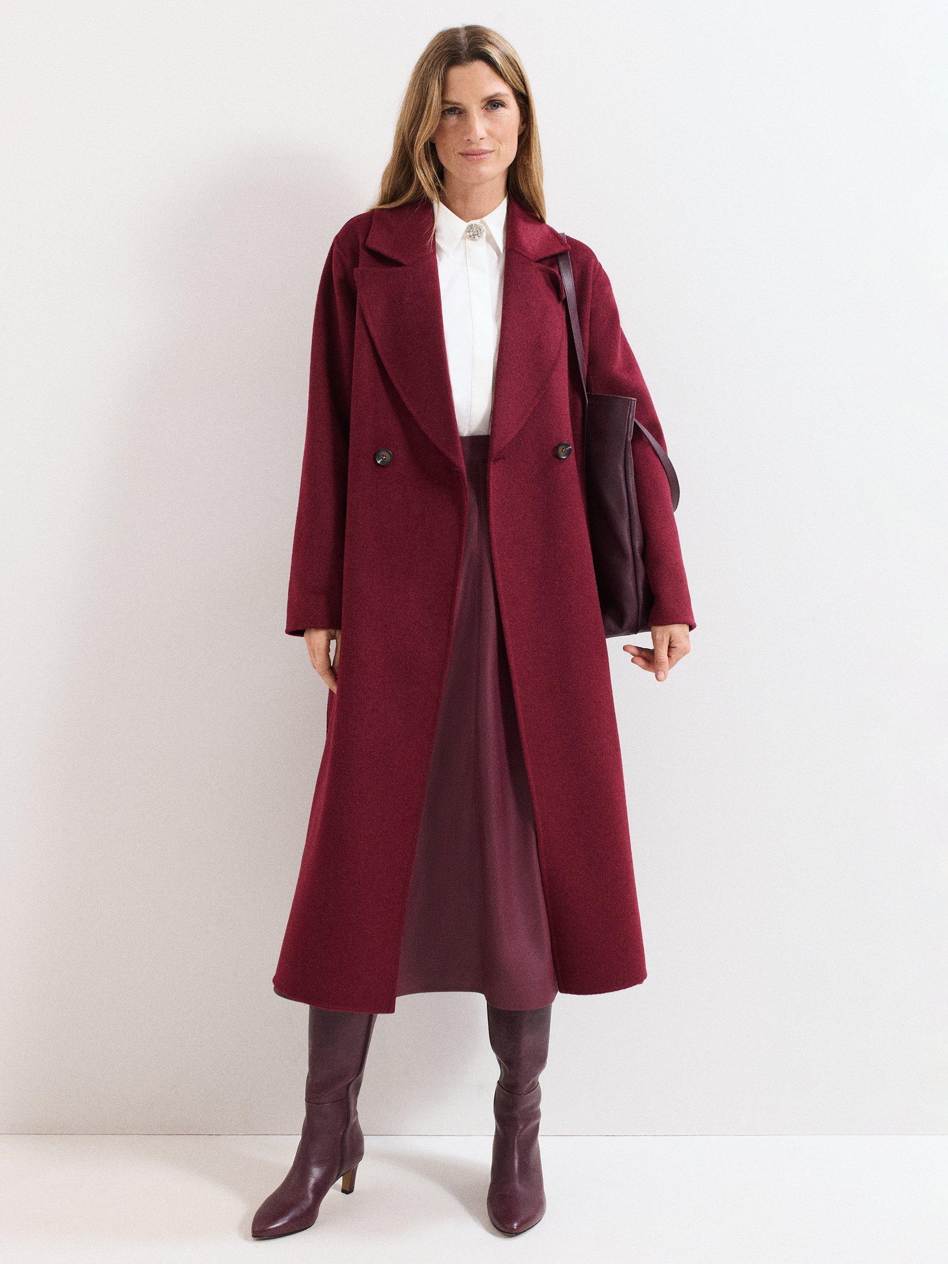 Product image 10 of 10, which shows Phase Eight Darcy Wrap Long Coat, Dark Red, L