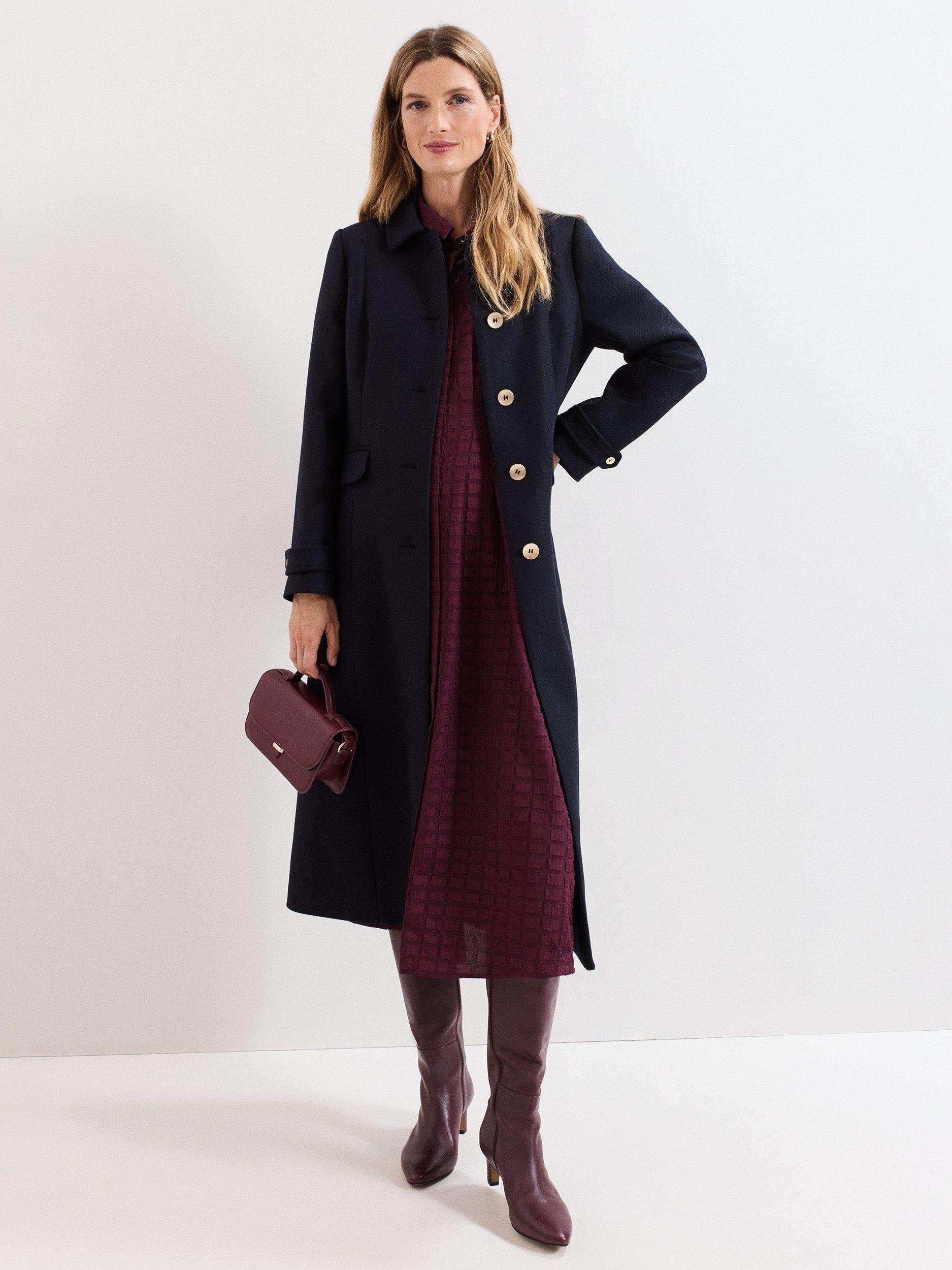 Product image 3 of 10, which shows Phase Eight Aurelie Wool Blend Coat, Navy, 8