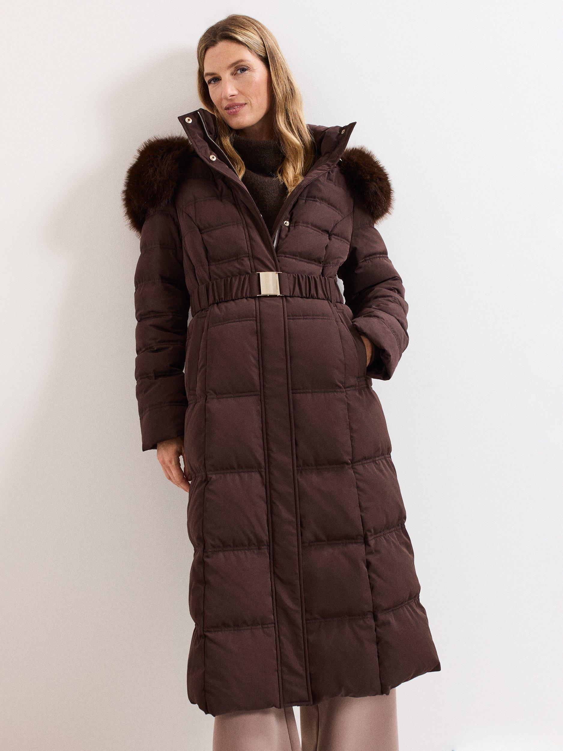 Product image 1 of 10, which shows Phase Eight Dixie Long Puffer Coat, Brown, 10