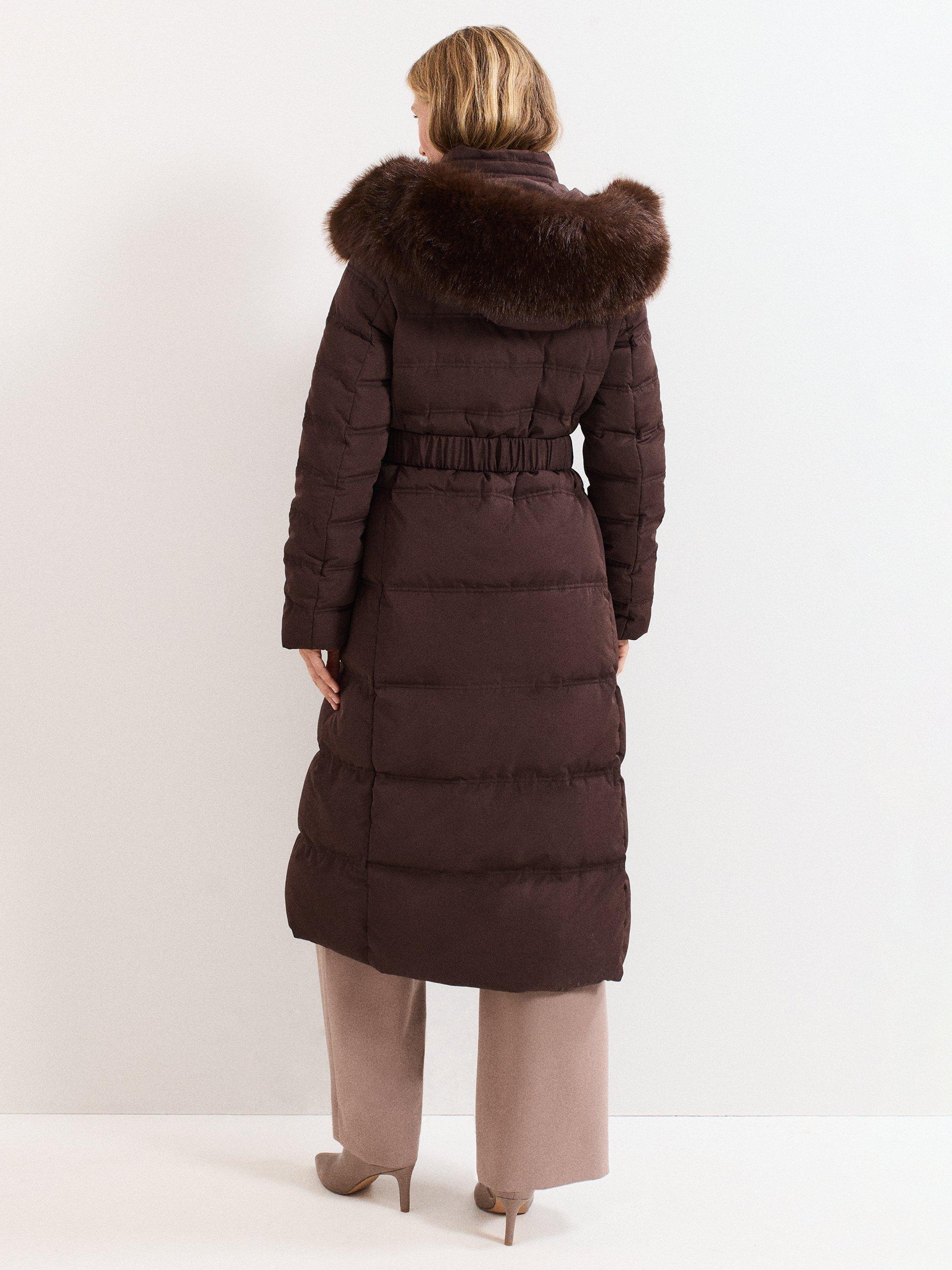 Product image 2 of 10, which shows Phase Eight Dixie Long Puffer Coat, Brown, 10