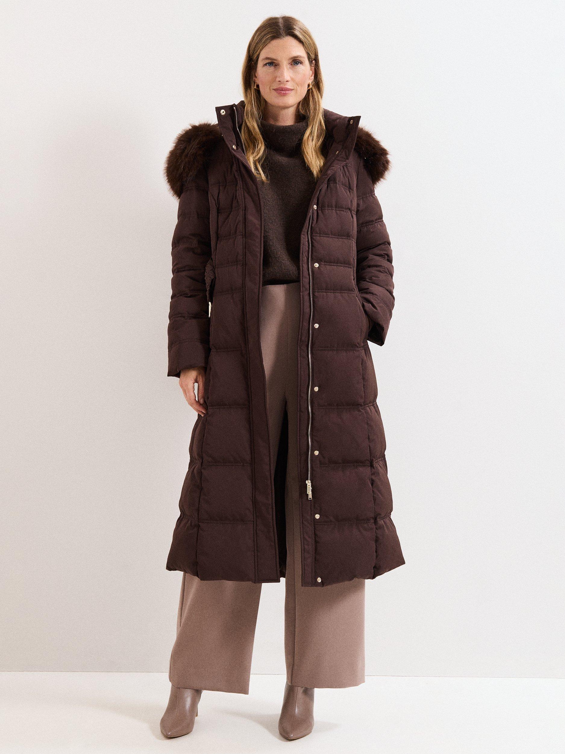 Product image 3 of 10, which shows Phase Eight Dixie Long Puffer Coat, Brown, 10