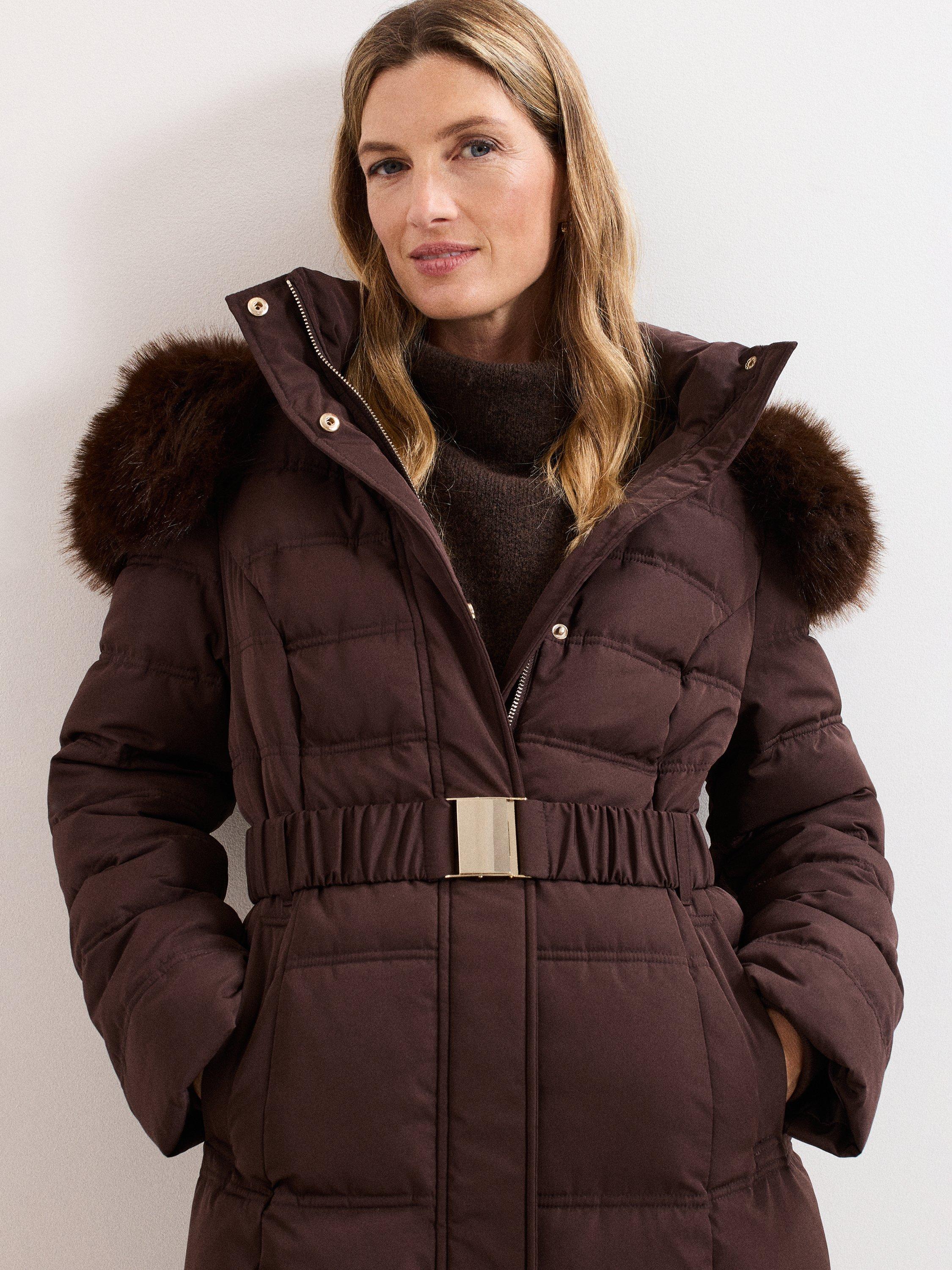 Product image 4 of 10, which shows Phase Eight Dixie Long Puffer Coat, Brown, 10