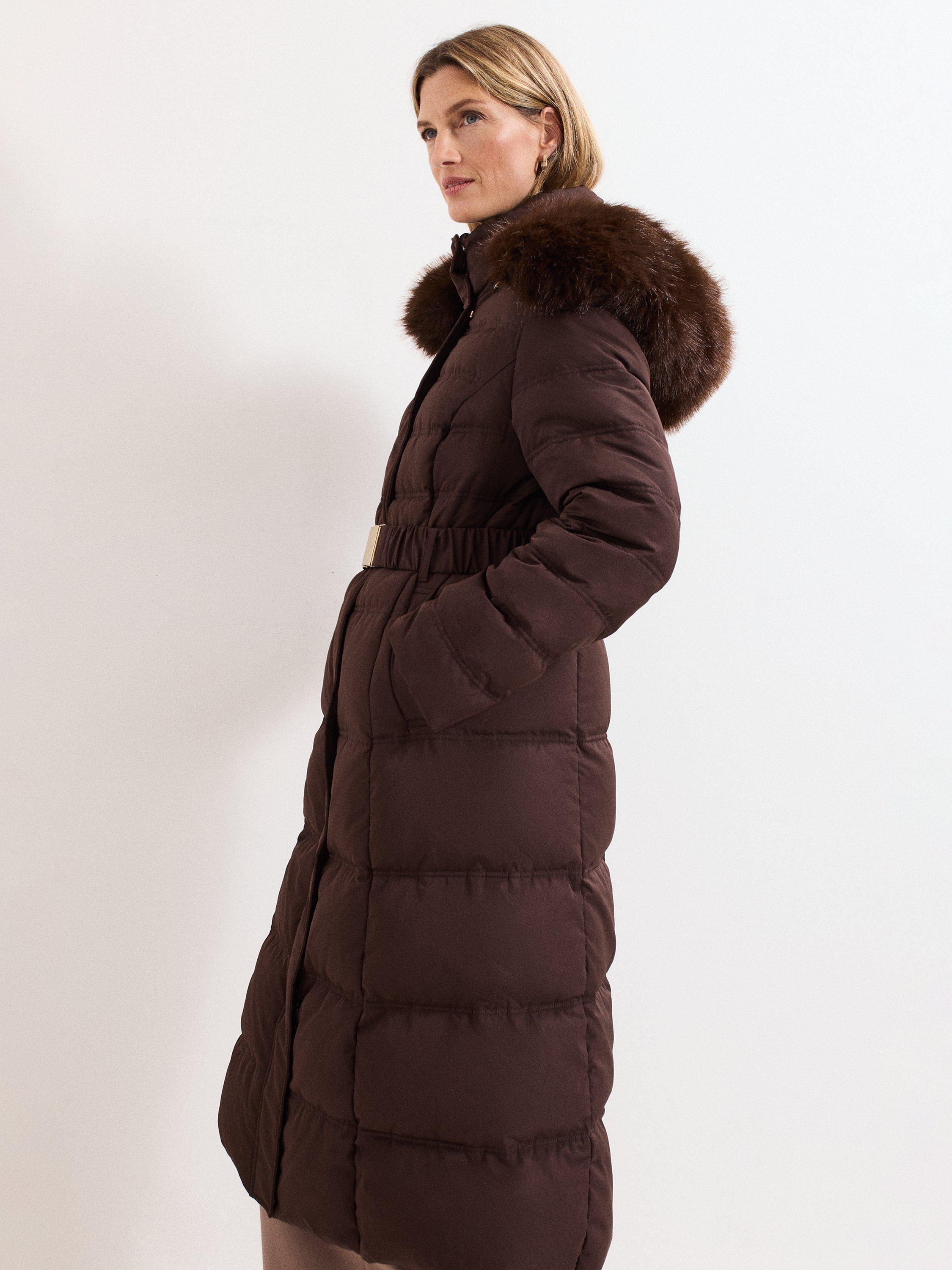 Product image 10 of 10, which shows Phase Eight Dixie Long Puffer Coat, Brown, 10