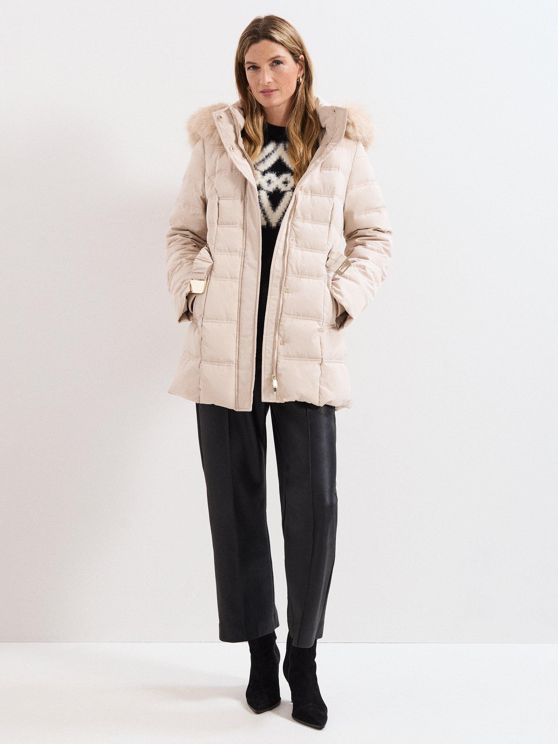 Product image 3 of 9, which shows Phase Eight Dixie Midi Puffer Coat, Cream, 20