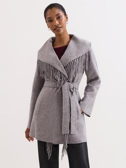 Phase Eight Lisa Tassel Wool Blend Coat, Grey, Grey
