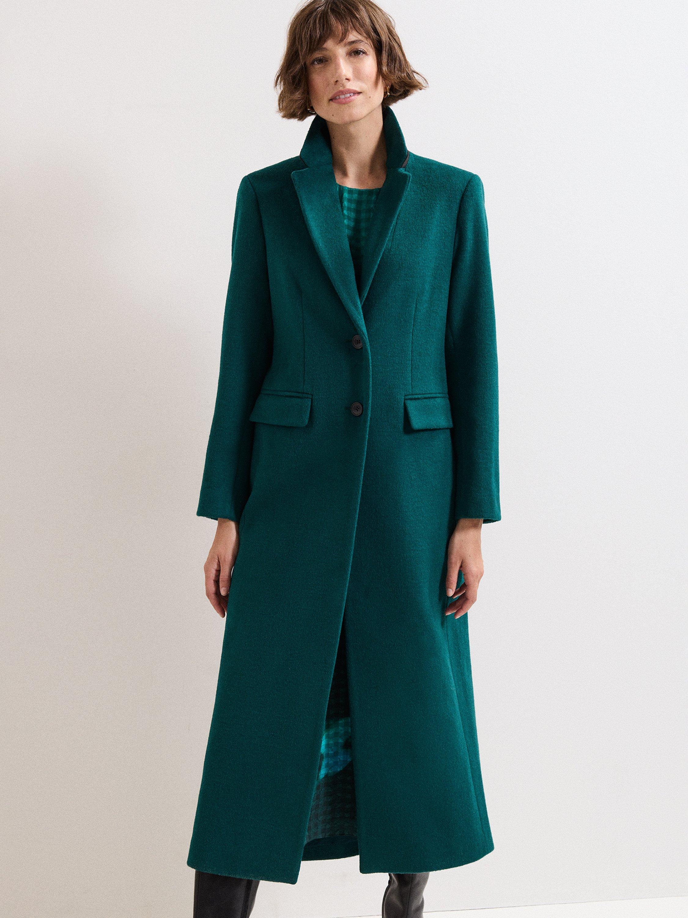 Product image 1 of 9, which shows Phase Eight Lydia Long Wool Rich Coat, Teal, 10