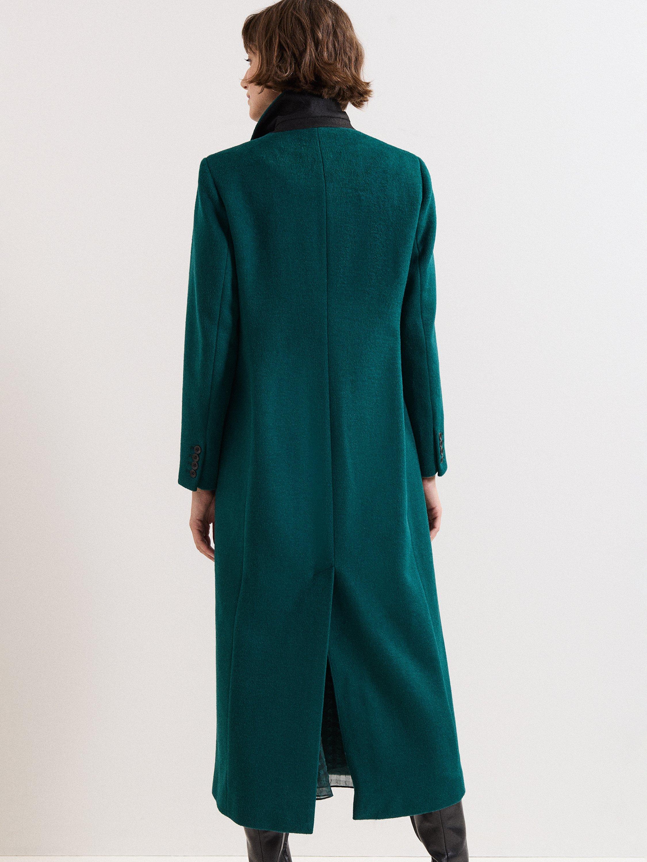 Product image 2 of 9, which shows Phase Eight Lydia Long Wool Rich Coat, Teal, 10