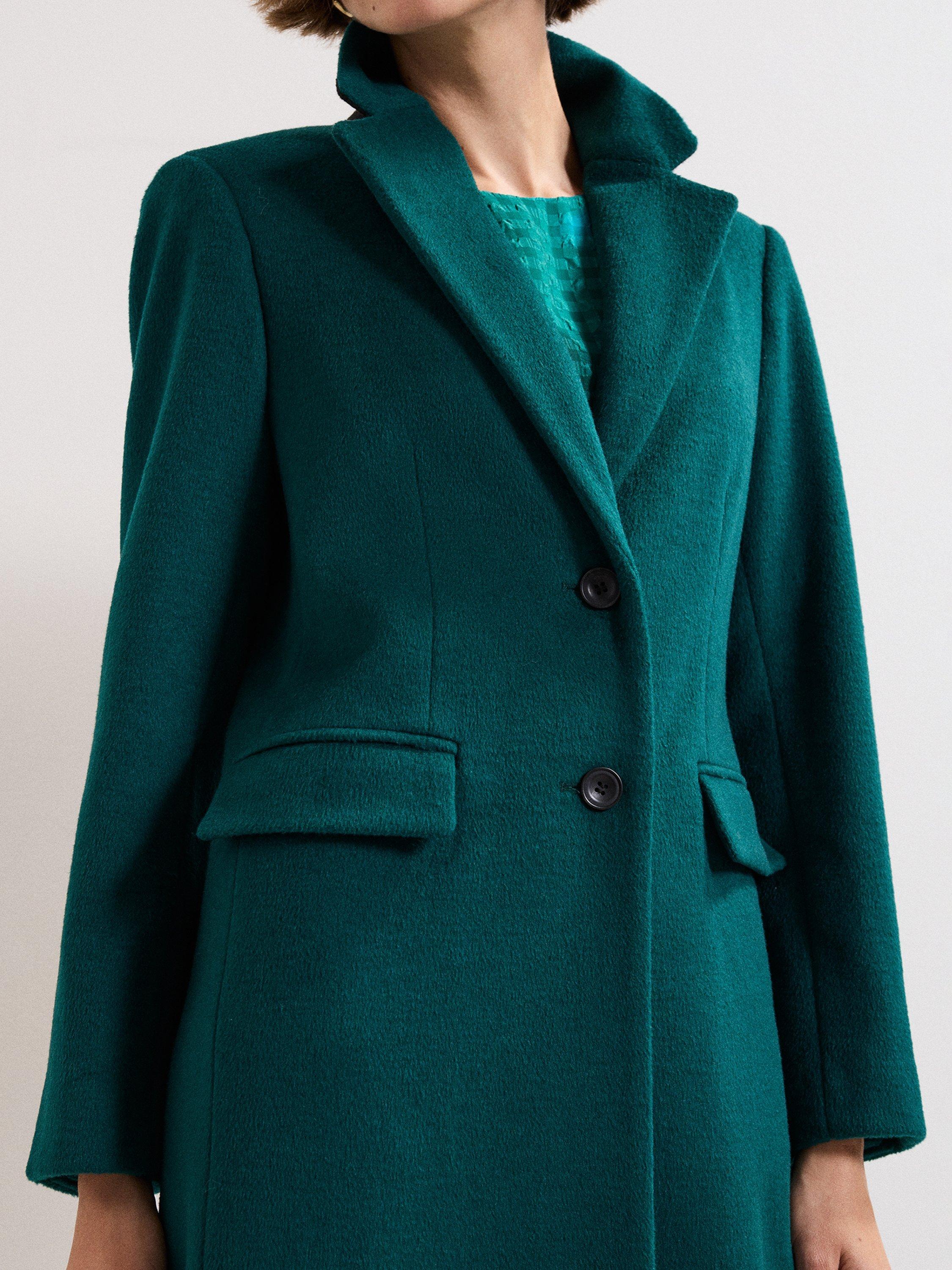 Product image 4 of 9, which shows Phase Eight Lydia Long Wool Rich Coat, Teal, 10