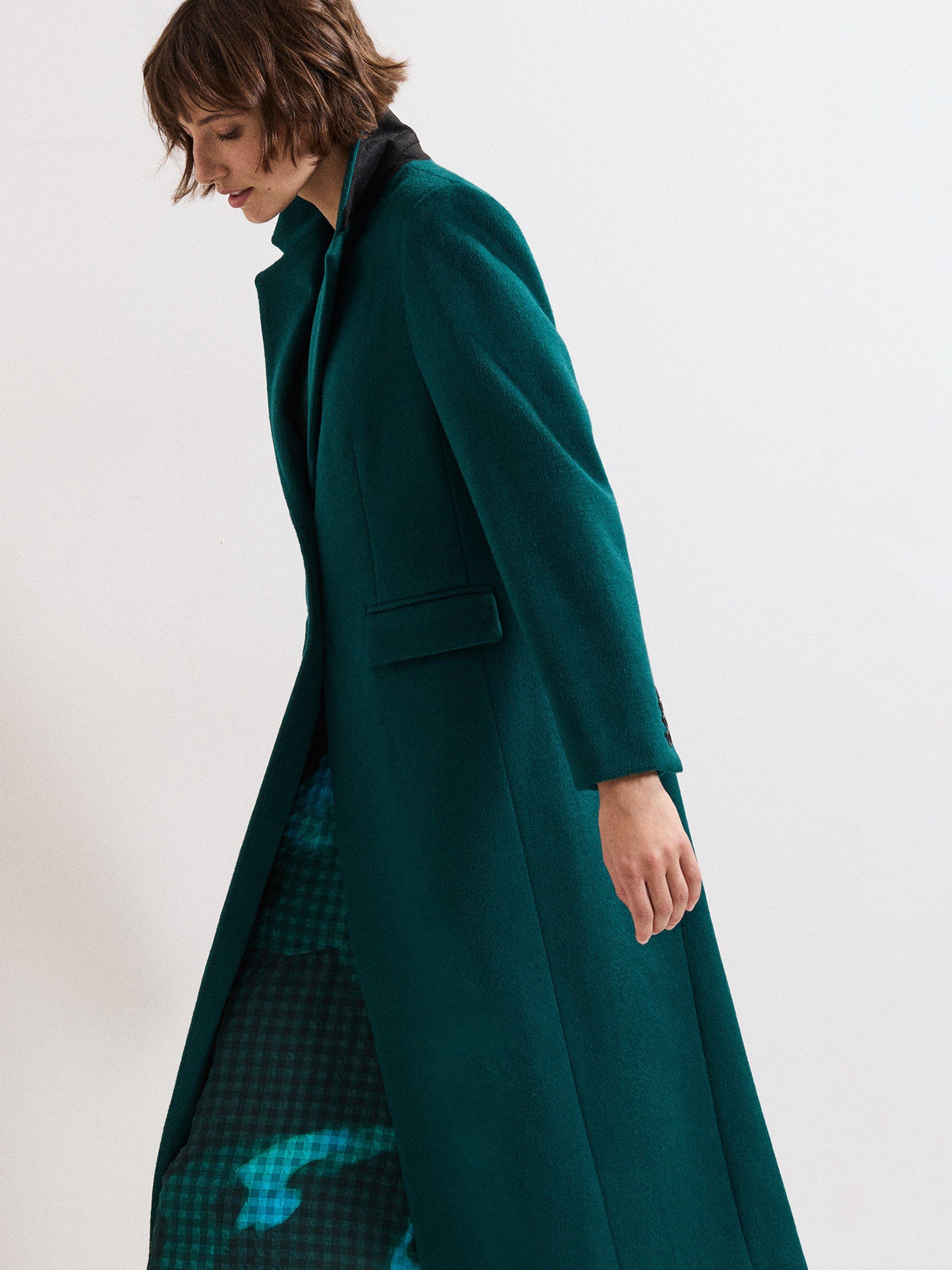 Product image 8 of 9, which shows Phase Eight Lydia Long Wool Rich Coat, Teal, 10