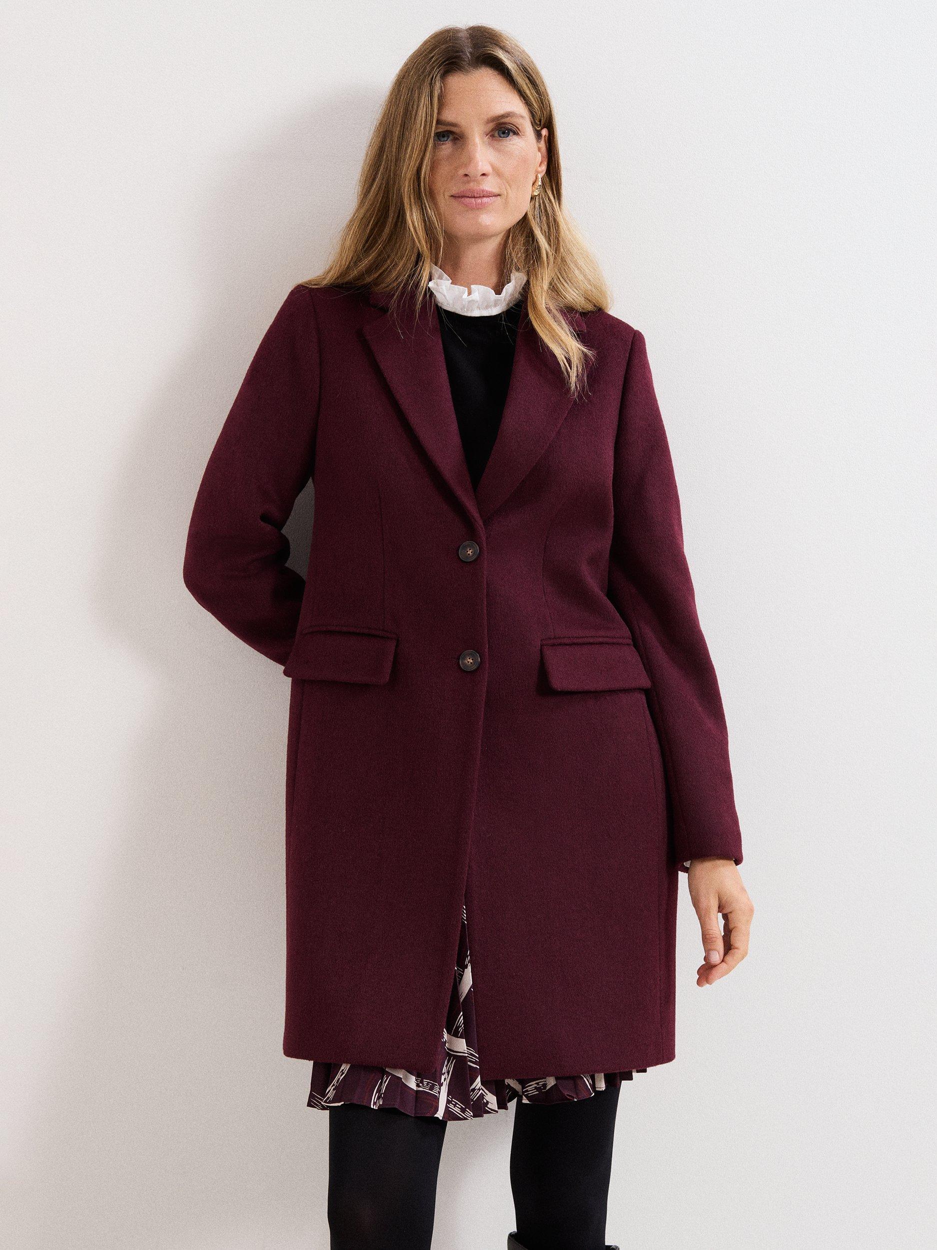 Product image 1 of 10, which shows Phase Eight Lydia Wool Rich Coat, Burgundy, 8