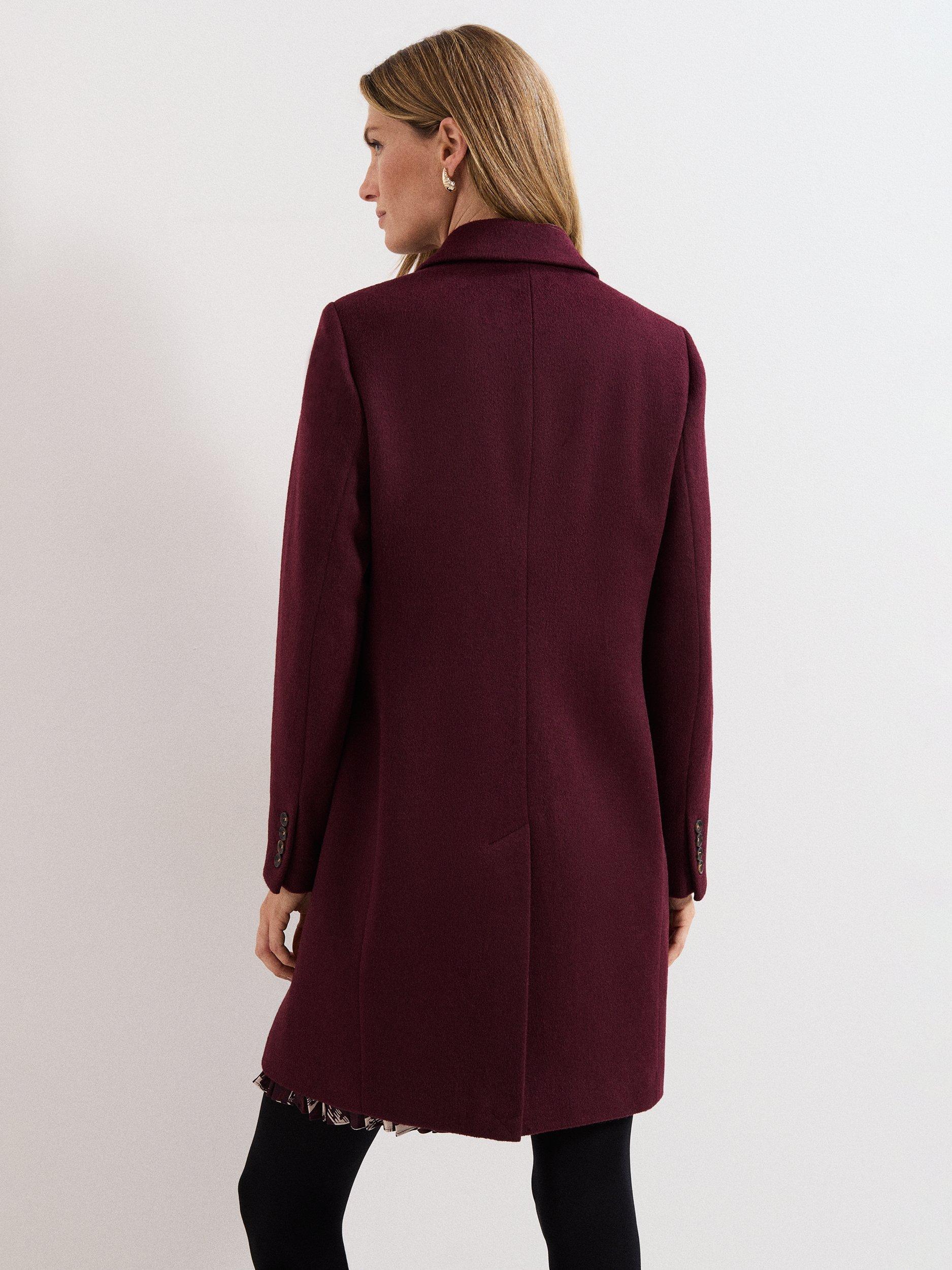Product image 2 of 10, which shows Phase Eight Lydia Wool Rich Coat, Burgundy, 8