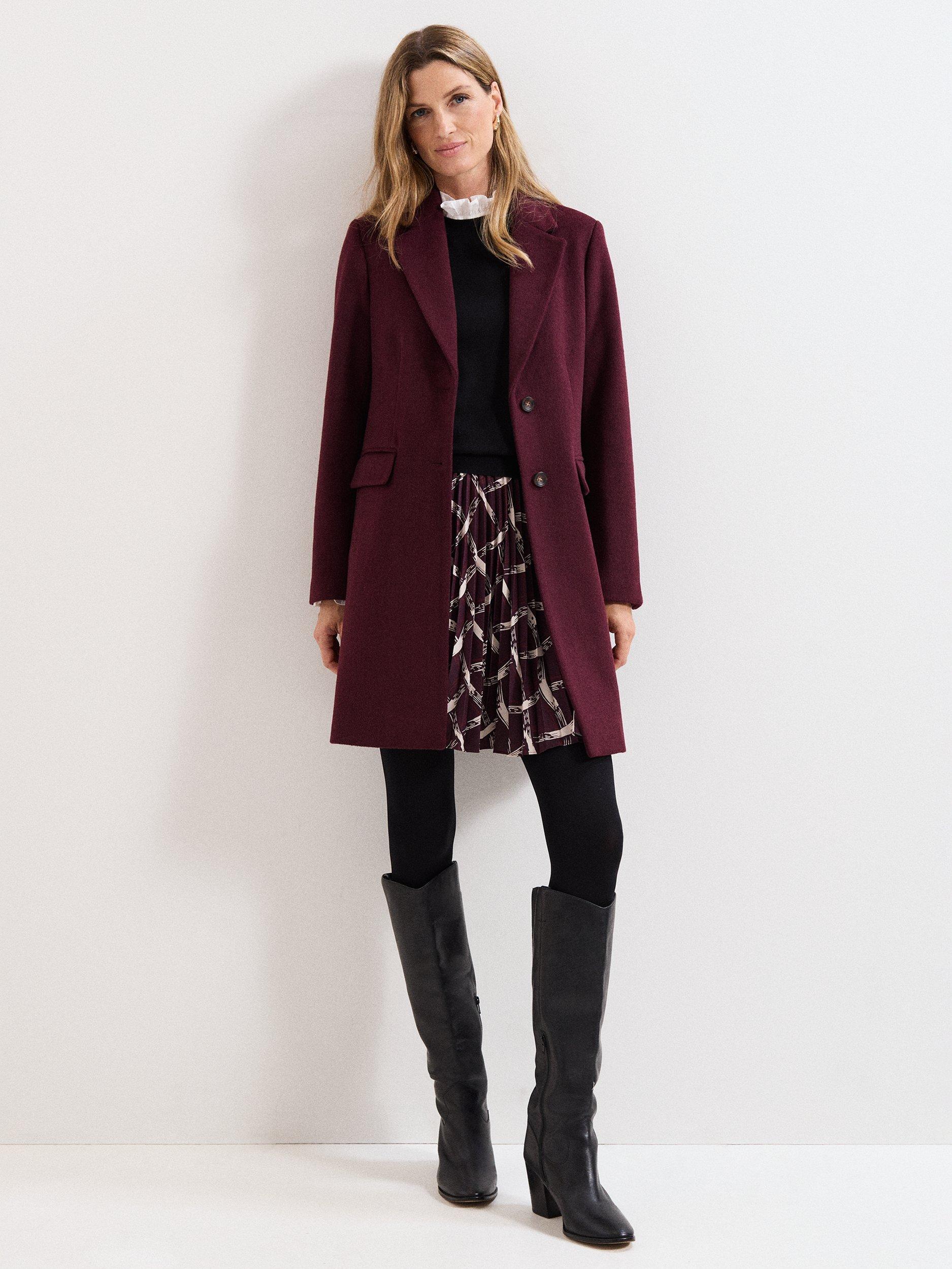 Product image 3 of 10, which shows Phase Eight Lydia Wool Rich Coat, Burgundy, 8