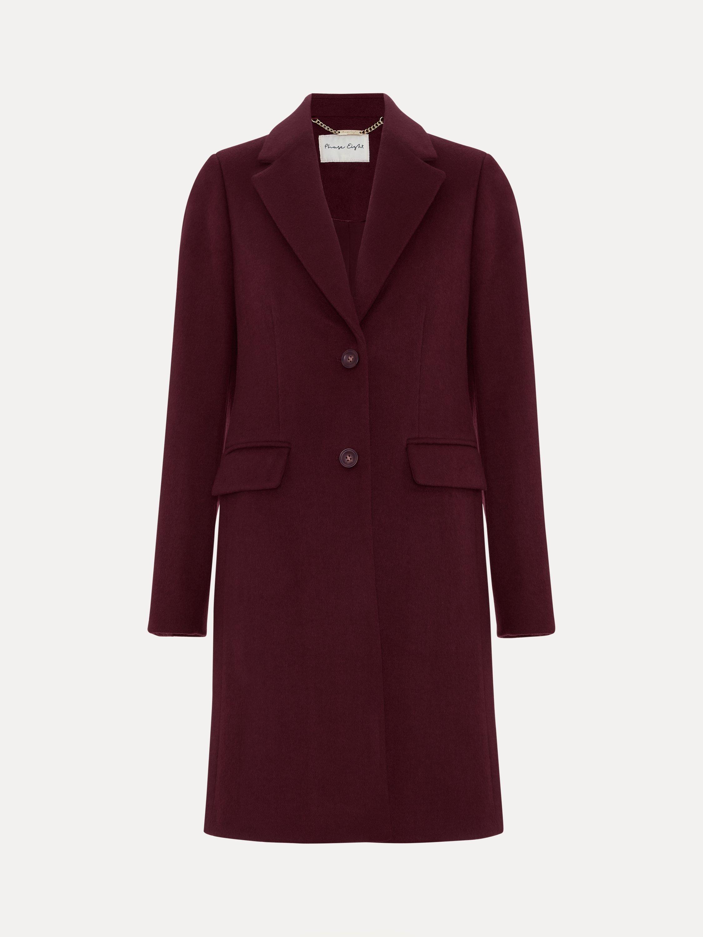 Product image 5 of 10, which shows Phase Eight Lydia Wool Rich Coat, Burgundy, 8