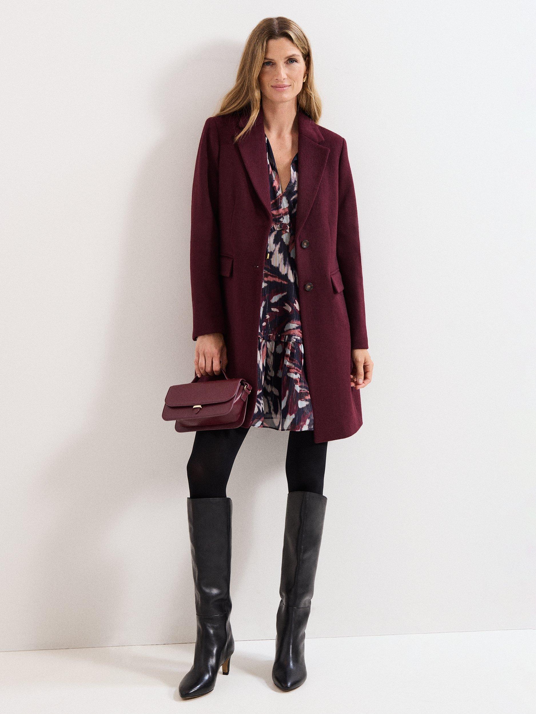 Product image 10 of 10, which shows Phase Eight Lydia Wool Rich Coat, Burgundy, 8