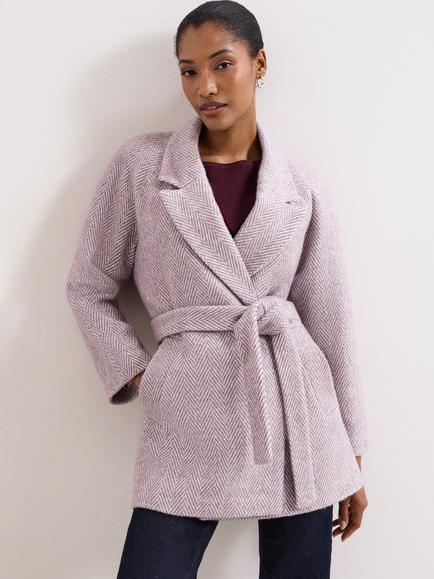 Phase Eight Niamh Herringbone Wrap Coat, Lilac, Lilac