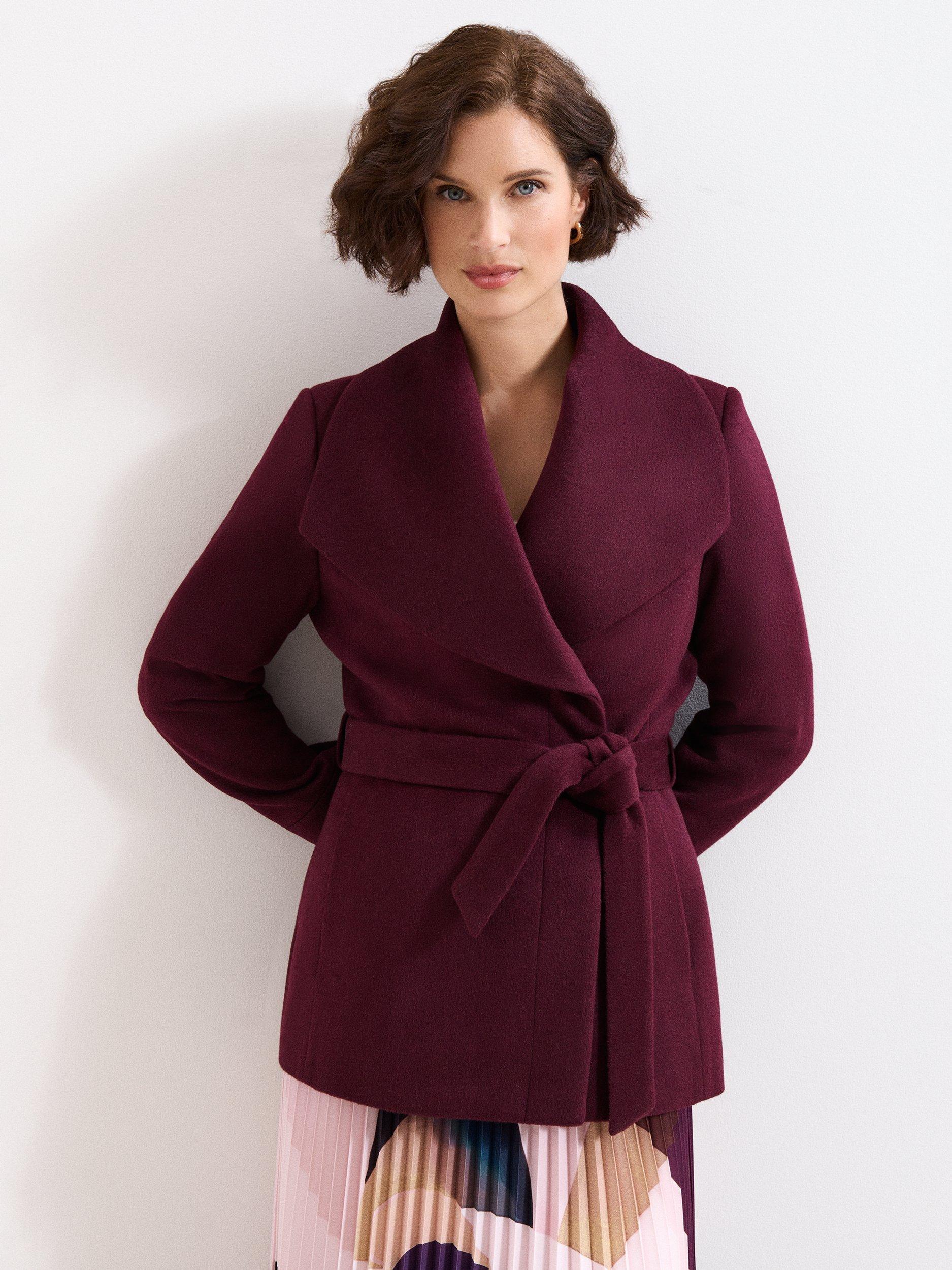 Product image 1 of 8, which shows Phase Eight Nicci Short Wool Rich Coat, Burgundy, 8