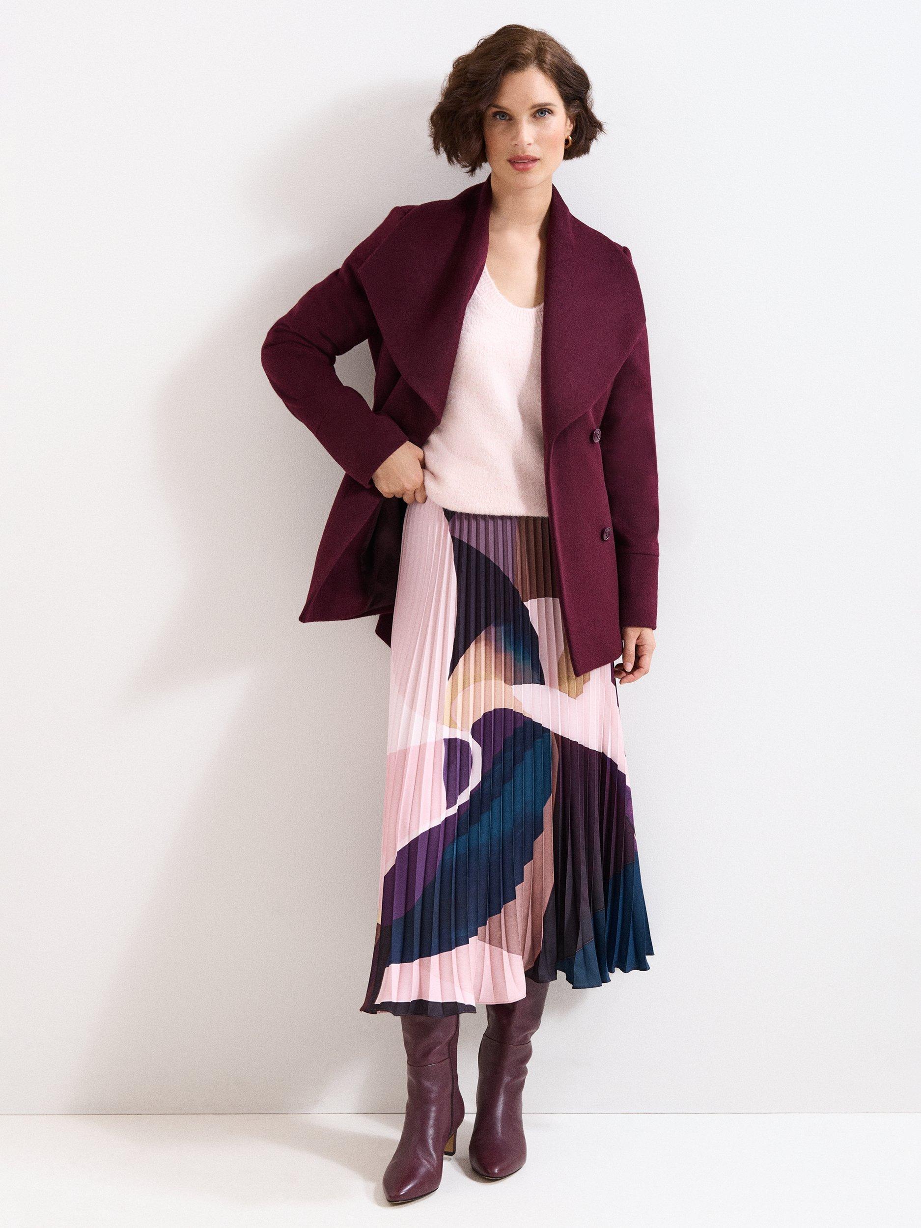 Product image 3 of 8, which shows Phase Eight Nicci Short Wool Rich Coat, Burgundy, 8