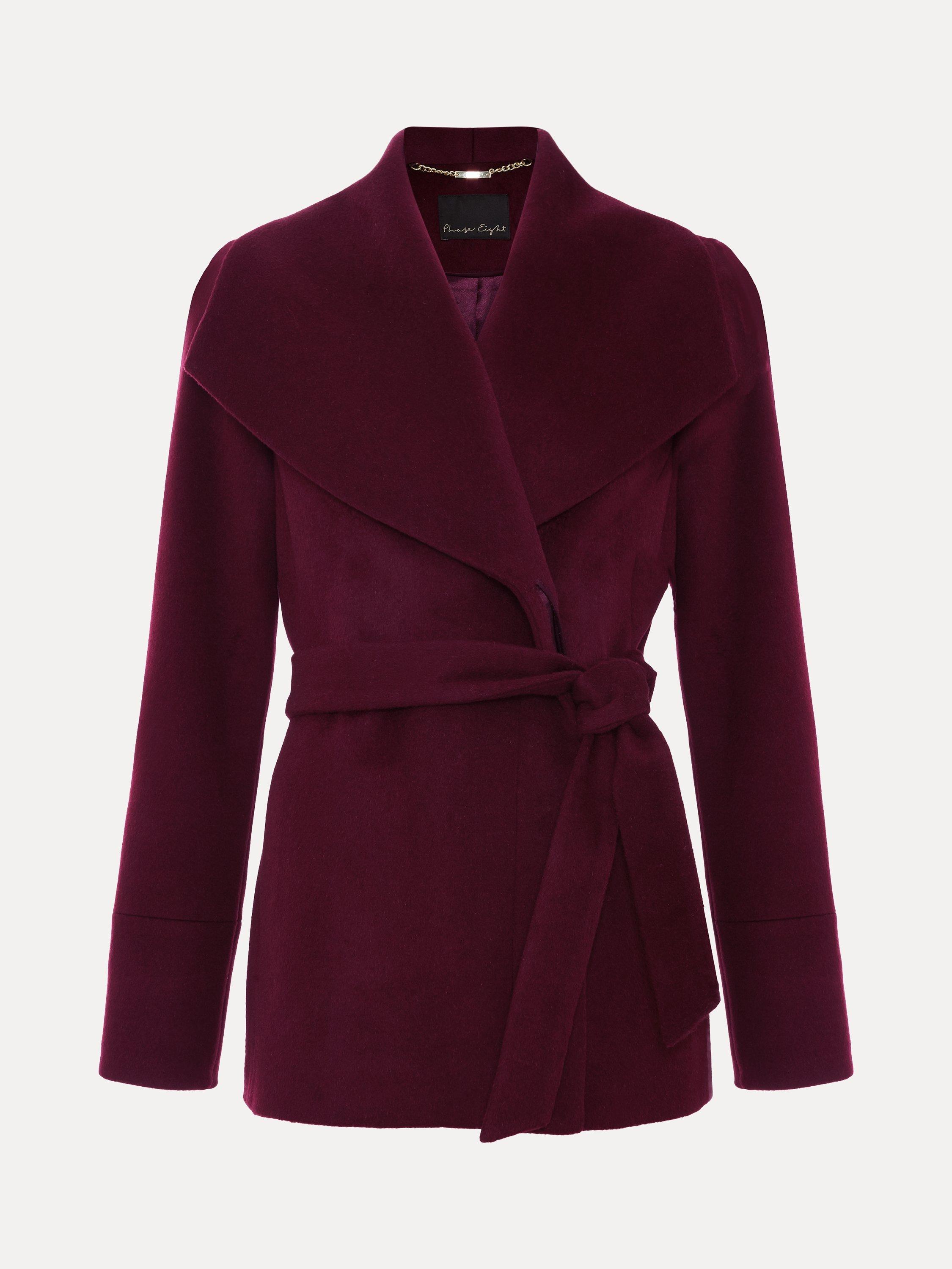 Product image 5 of 8, which shows Phase Eight Nicci Short Wool Rich Coat, Burgundy, 8