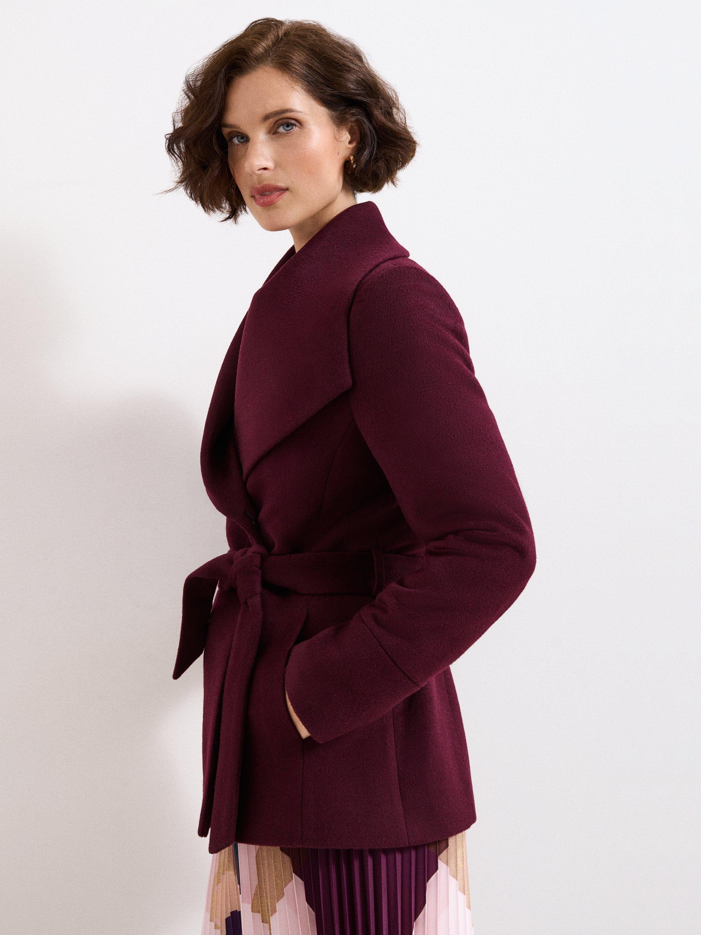 Product image 8 of 8, which shows Phase Eight Nicci Short Wool Rich Coat, Burgundy, 8