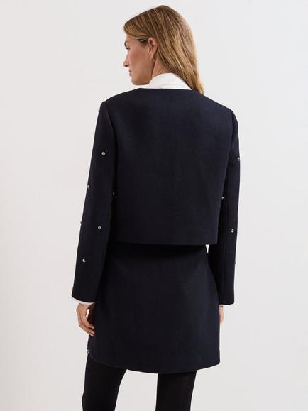 Phase Eight Rue Stud Cropped Jacket, Black - view 2, Black