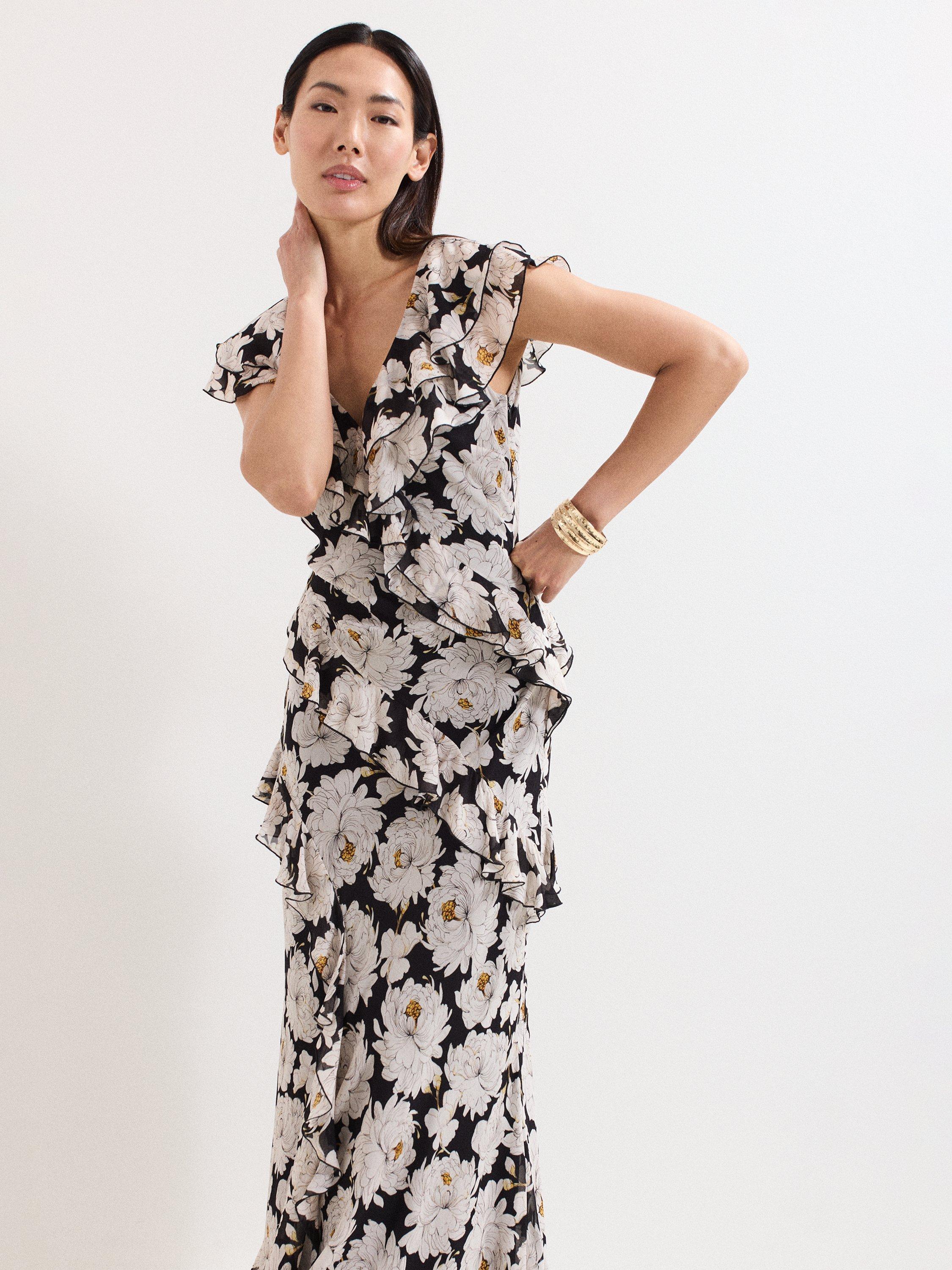 Product image 3 of 9, which shows Phase Eight Eva Floral Ruffle Maxi Dress, Multi, 6